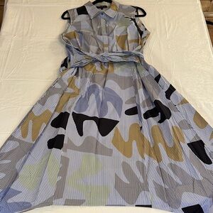 Lafayette 148 New York Abstract Midi Sleeveless Shirtdress